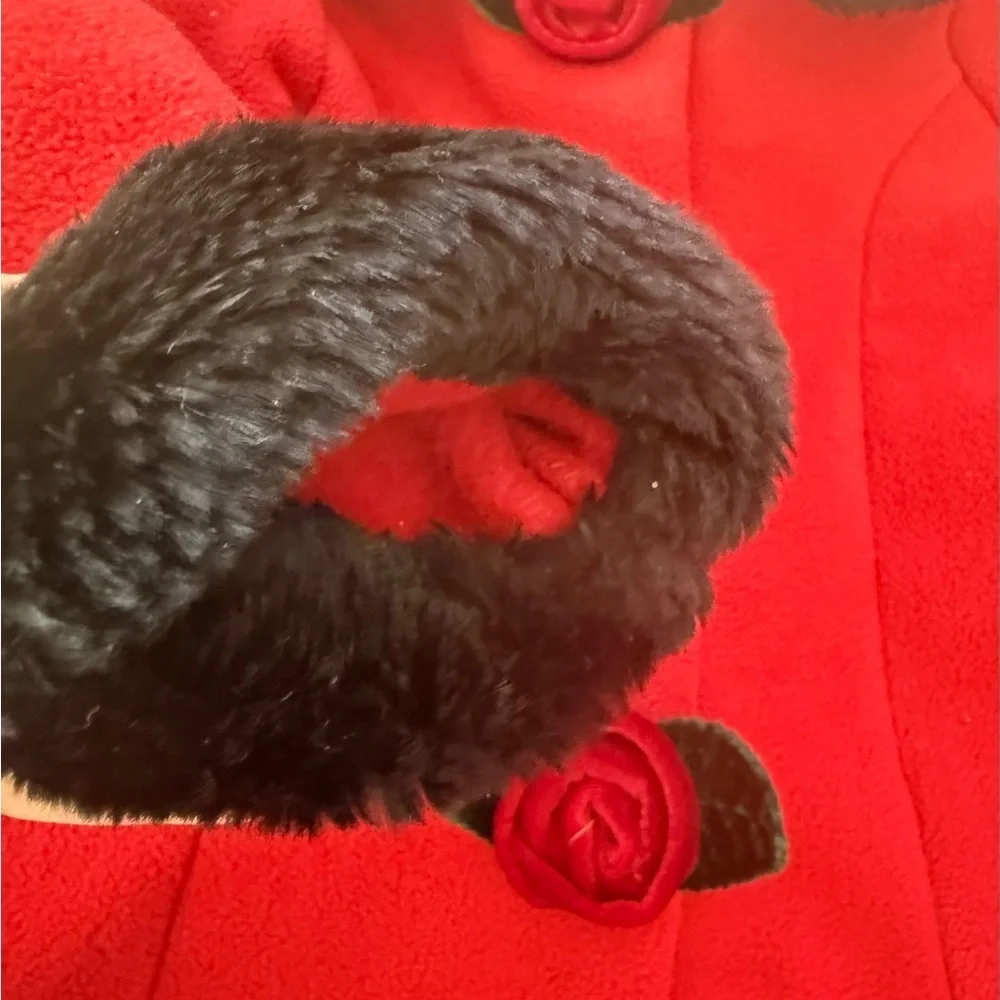 Staring Out 18M red Peacoat red roses cozy warm church attire  Christmas Holiday